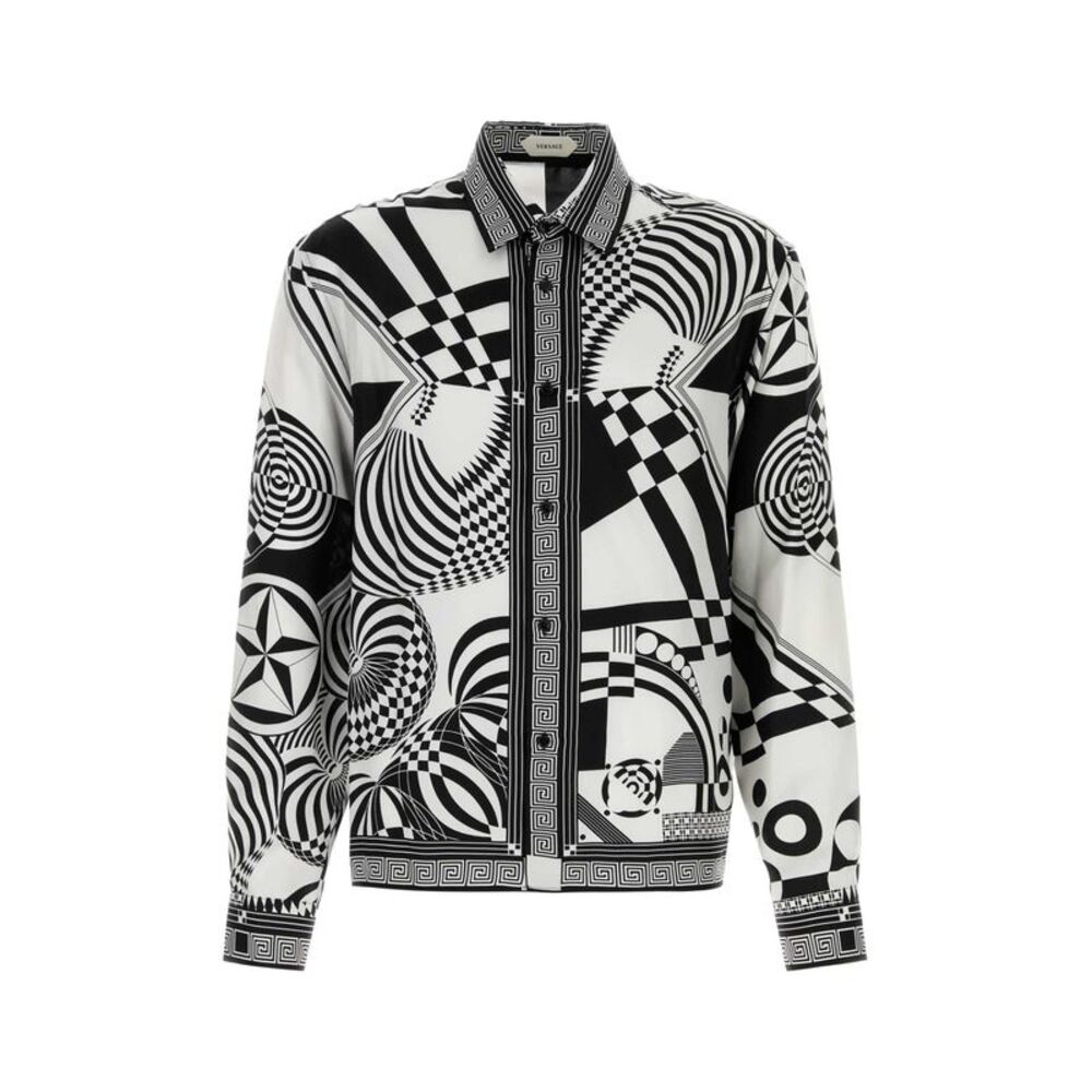 Versace Men Informal Shirt Silk Twill Optical Teatro Foulard P